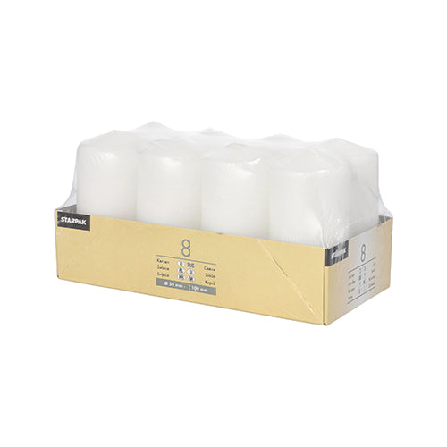 8 Stumpenkerzen Ø 50 mm · 100 mm weiss