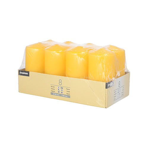 8 Stumpenkerzen Ø 50 mm · 100 mm goldgelb