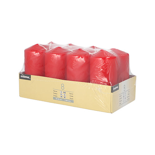 8 Stumpenkerzen Ø 50 mm · 100 mm rot