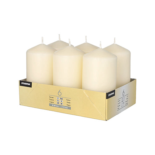 6 Stumpenkerzen Ø 60 mm · 115 mm creme