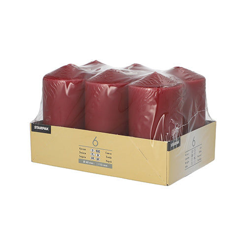 6 Stumpenkerzen Ø 60 mm · 115 mm bordeaux