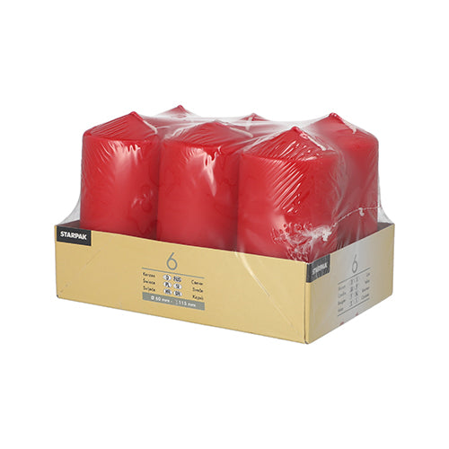 6 Stumpenkerzen Ø 60 mm · 115 mm rot