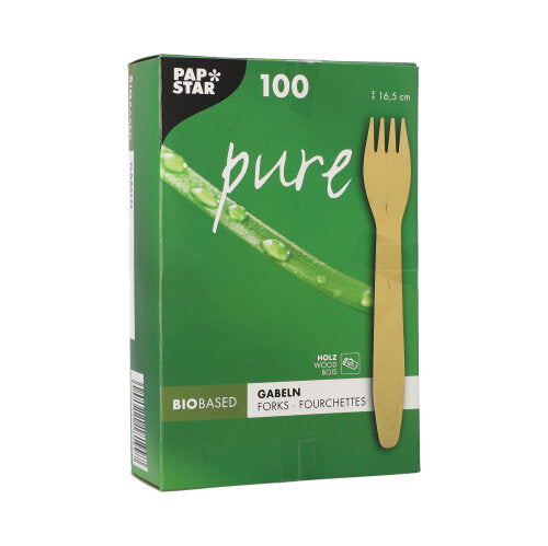 100 Gabeln, Holz "pure" 16,5 cm