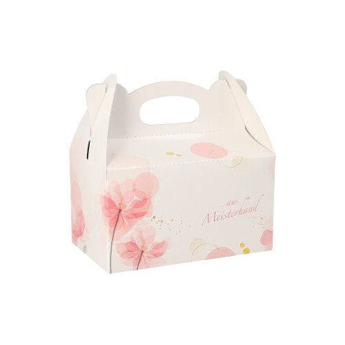 20 Gebäck-Kartons, Pappe eckig 16 cm x 10 cm x 9 cm rosé mit Tragegriff