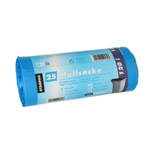 25 Müllsäcke, HDPE 120 l 110 cm x 70 cm blau