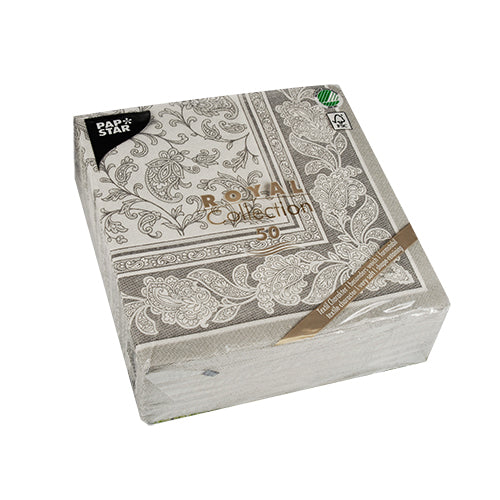 50 Servietten "ROYAL Collection" 1/4-Falz 40 cm x 40 cm grau "Ornaments"