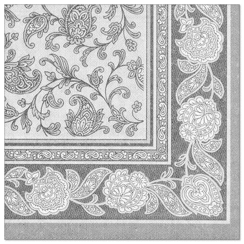 50 Servietten "ROYAL Collection" 1/4-Falz 40 cm x 40 cm grau "Ornaments"
