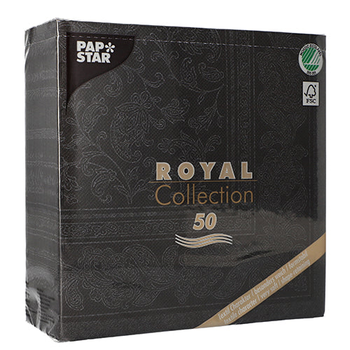 50 Servietten "ROYAL Collection" 1/4-Falz 40 cm x 40 cm schwarz "Ornaments"