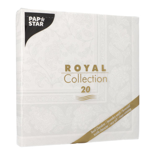 20 Servietten "ROYAL Collection" 1/4-Falz 40 cm x 40 cm weiss "Ornaments"