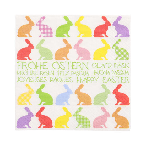 20 Servietten, 3-lagig 1/4-Falz 33 cm x 33 cm "Colourful Bunnies"