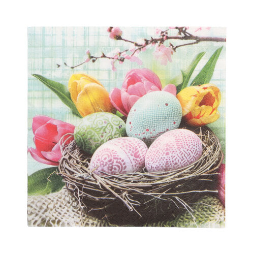 20 Servietten, 3-lagig 1/4-Falz 33 cm x 33 cm "Easter Basket"