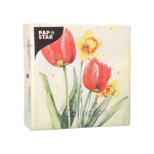 50 Servietten, 3-lagig 1/4-Falz 25 cm x 25 cm "Tulips & Daffodils"