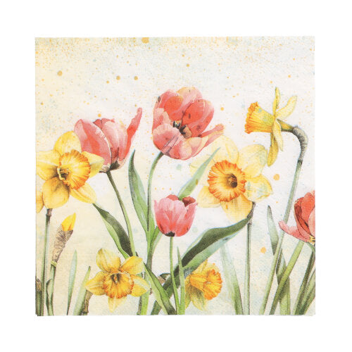100 Servietten, 3-lagig 1/4-Falz 33 cm x 33 cm "Tulips & Daffodils"