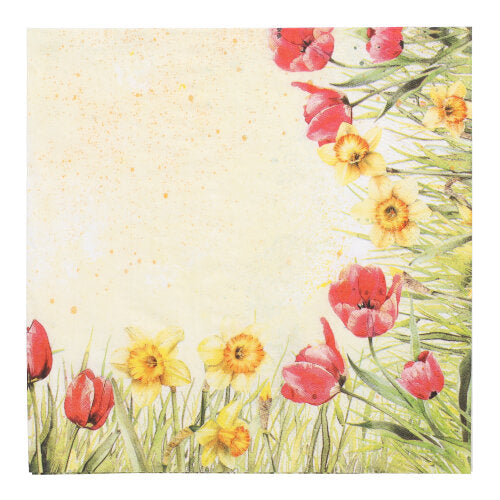 50 Servietten, 3-lagig 1/4-Falz 40 cm x 40 cm "Tulips & Daffodils"
