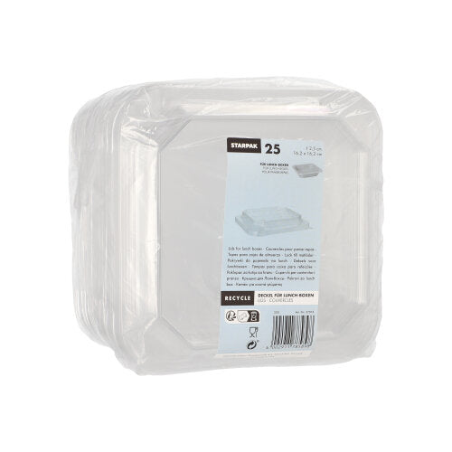 25 Deckel für Lunchboxen PET eckig 2,5 cm x 16,2 cm x 16,2 cm transparent