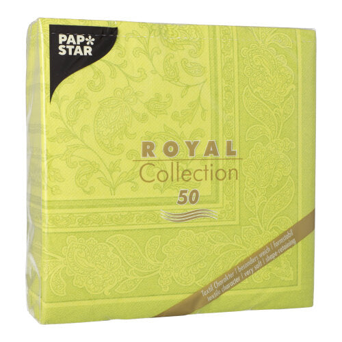 50 Servietten "ROYAL Collection" 1/4-Falz 40 cm x 40 cm limonengrün "Ornaments"