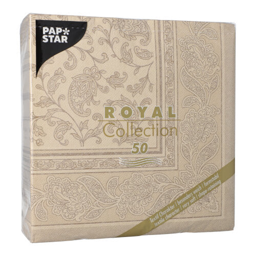 50 Servietten "ROYAL Collection" 1/4-Falz 40 cm x 40 cm sand "Ornaments"
