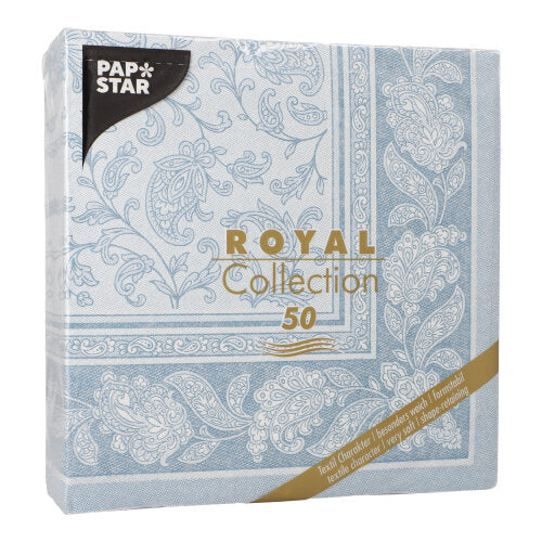 50 Servietten "ROYAL Collection" 1/4-Falz 40 cm x 40 cm arktikblau "Ornaments"