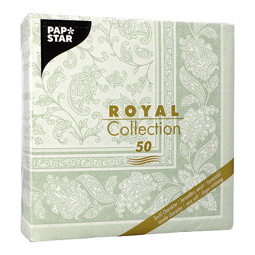 50 Servietten "ROYAL Collection" 1/4-Falz 40 cm x 40 cm jadegrün "Ornaments"