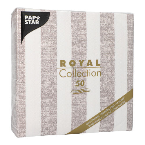 50 Servietten "ROYAL Collection" 1/4-Falz 40 cm x 40 cm mocca "Lines"