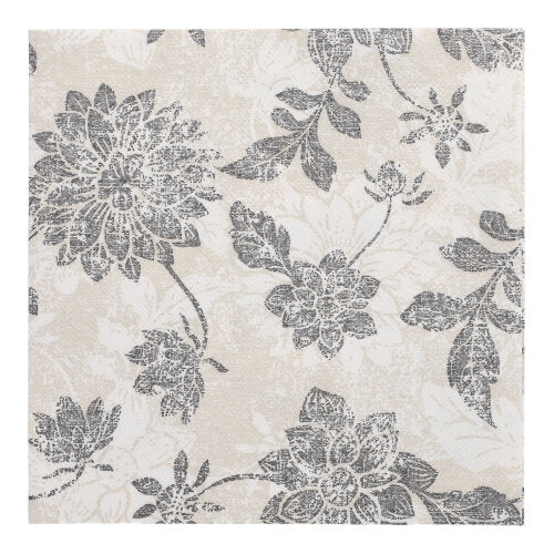50 Servietten "ROYAL Collection" 1/4-Falz 40 cm x 40 cm anthrazit "Flowers"