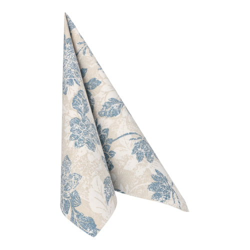 50 Servietten "ROYAL Collection" 1/4-Falz 40 cm x 40 cm arktikblau "Flowers"
