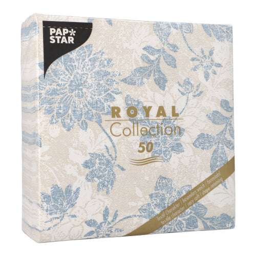 50 Servietten "ROYAL Collection" 1/4-Falz 40 cm x 40 cm arktikblau "Flowers"