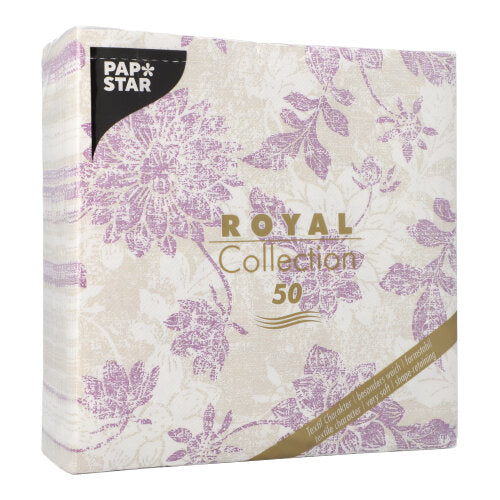 50 Servietten "ROYAL Collection" 1/4-Falz 40 cm x 40 cm lila "Flowers"