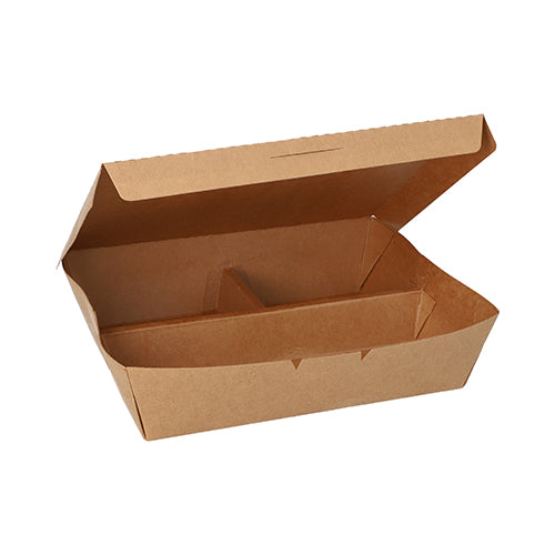 25 Lunchboxen, Pappe 3-geteilt 600 ml 5 cm x 14,8 cm x 18,3 cm braun