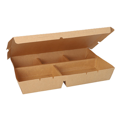 25 Lunchboxen, Pappe 5-geteilt 900 ml 4,2 cm x 17 cm x 25,5 cm braun