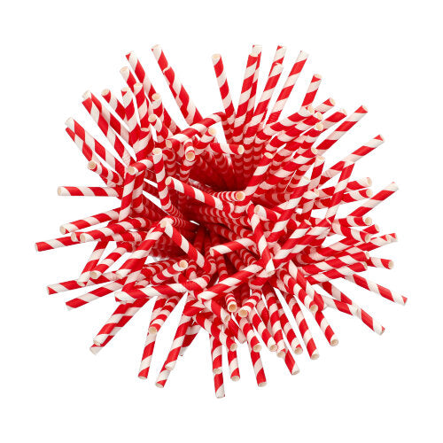200 Trinkhalme Papier Ø 6 mm · 22 cm rot/weiss "Stripes" flexibel