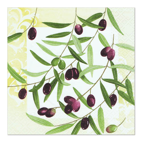 20 Servietten, 3-lagig 1/4-Falz 33 cm x 33 cm "Olive Twig"