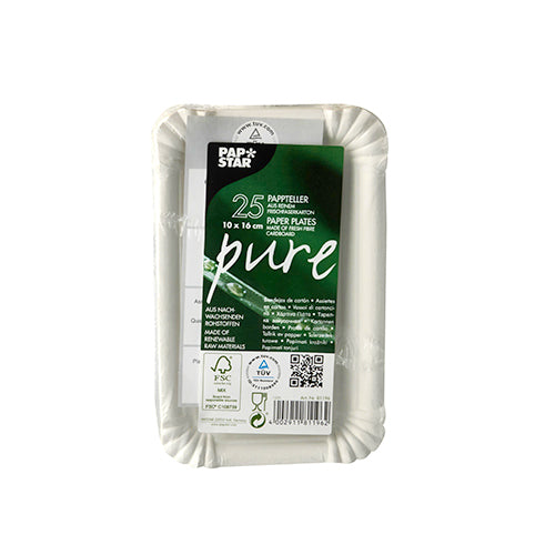 25 Teller, Pappe "pure" eckig 10 cm x 16 cm weiss
