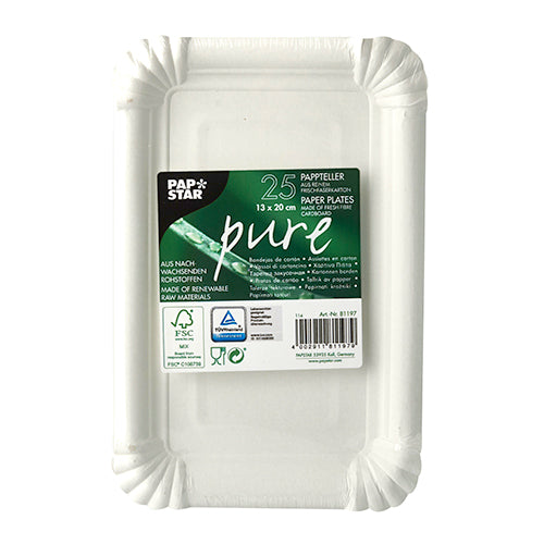 25 Teller, Pappe "pure" eckig 13 cm x 20 cm weiss