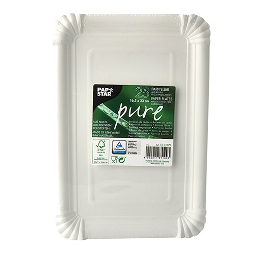 25 Teller, Pappe "pure" eckig 16,5 cm x 23 cm weiss