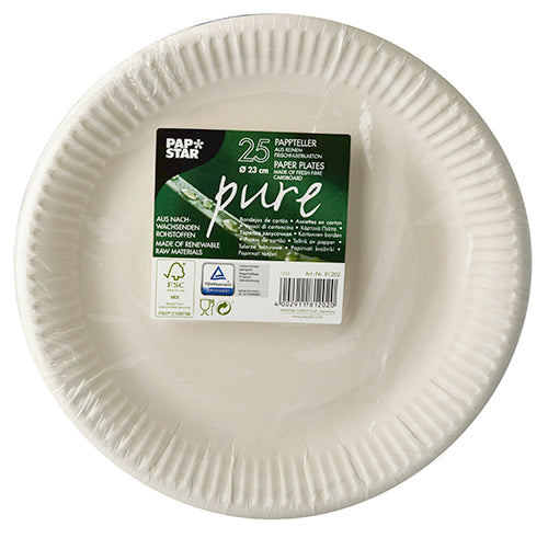 25 Teller, Pappe "pure" rund Ø 23 cm weiss
