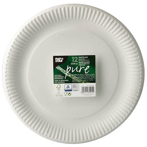 12 Teller, Pappe "pure" rund Ø 29 cm weiss