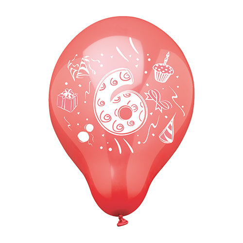 6 Zahlenluftballons Ø 25 cm farbig sortiert "6"