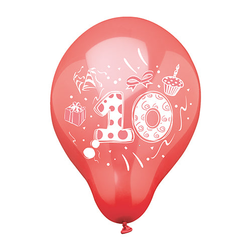 6 Zahlenluftballons Ø 25 cm farbig sortiert "10"
