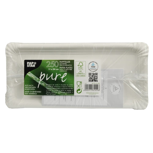 250 Teller, Pappe "pure" eckig 11 cm x 24 cm weiss