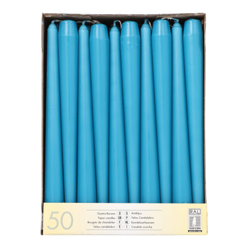 50 Leuchterkerzen Ø 2,2 cm · 25 cm türkis