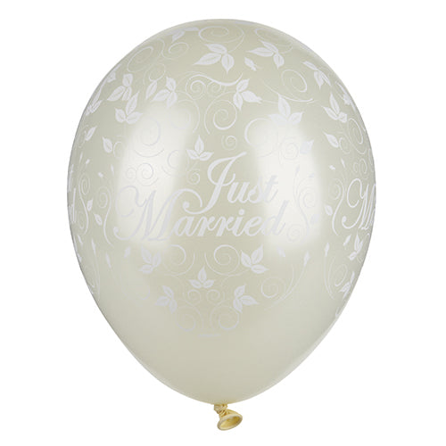 30 Luftballons Ø 29 cm elfenbein "Just Married" metallic