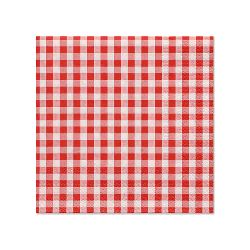 20 Servietten, 3-lagig 1/4-Falz 25 cm x 25 cm rot "Vichy Karo"