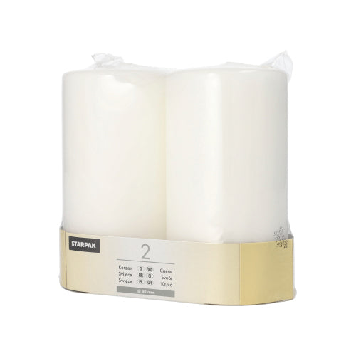2 Stumpenkerzen Ø 80 mm · 150 mm weiss mit Flachkopf