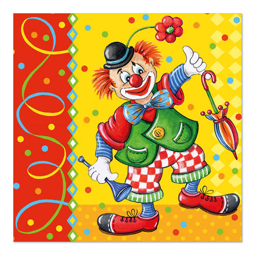 100 Servietten, 3-lagig 1/4-Falz 33 cm x 33 cm "Clown"