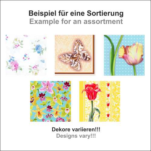 20 Servietten, 3-lagig 1/4-Falz 33 cm x 33 cm sortiert