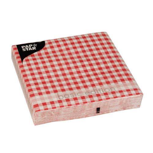 30 Servietten, 3-lagig 1/4-Falz 33 cm x 33 cm rot "Vichy Karo"