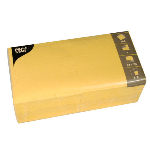 500 Servietten, 1-lagig 1/4-Falz 33 cm x 33 cm gelb
