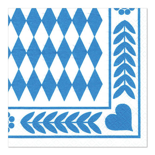 250 Servietten, 3-lagig 1/4-Falz 33 cm x 33 cm "Bayrisch Blau"