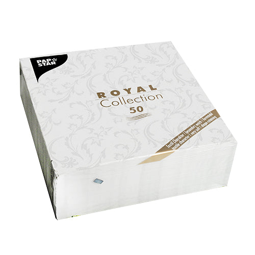 50 Servietten "ROYAL Collection" 1/4-Falz 40 cm x 40 cm weiss "Damascato"